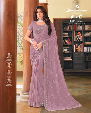 Laxmipati Firki K-389 Old Purple Crepe Chiffon Saree