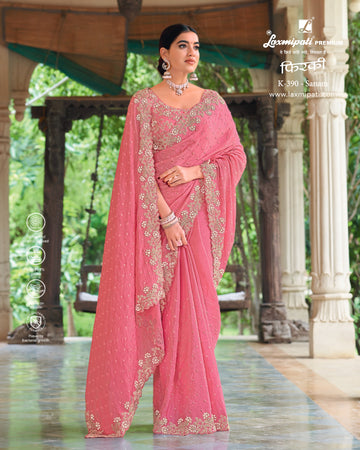 Laxmipati Firki K-390 Peach Crepe Chiffon Saree