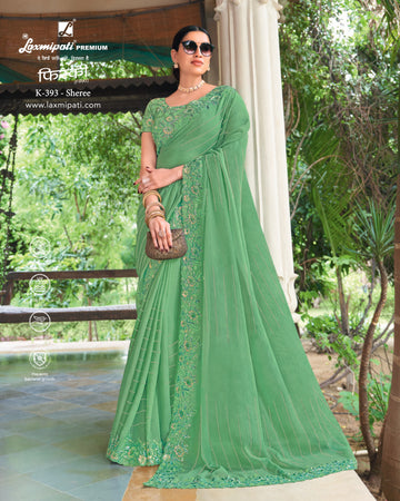 Laxmipati Firki K-393 Pista Green Sparkle Chiffon Saree