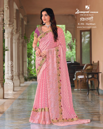 Laxmipati Firki K-394 Baby Pink Organza Saree