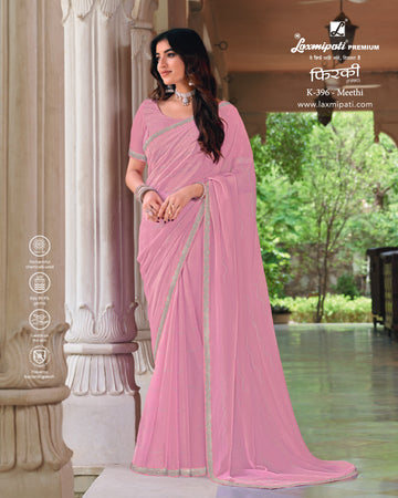 Laxmipati Firki K-396 Baby Pink Chiffon Saree