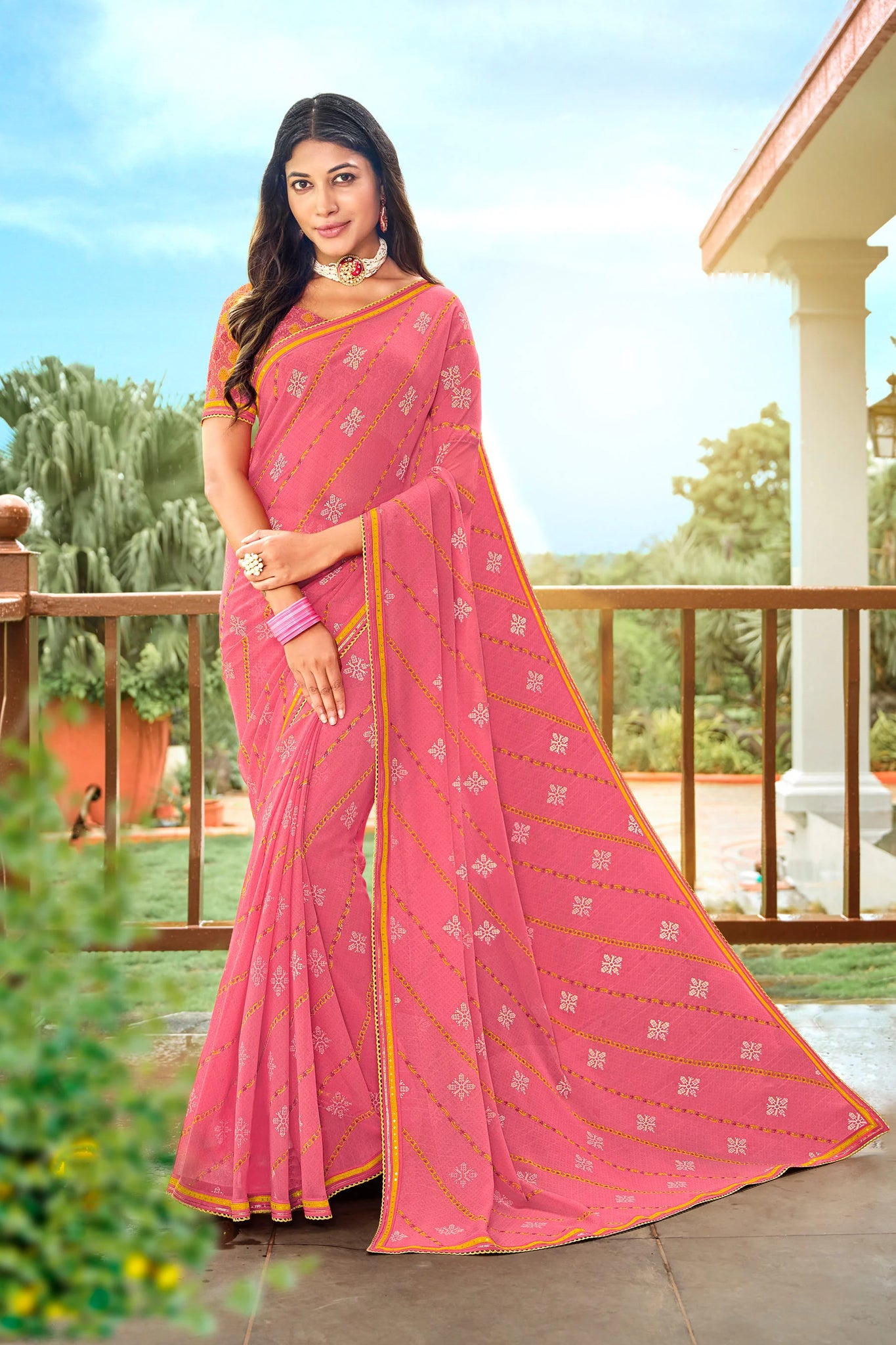 Laxmipati Varsha N-2004 Peach Chiffon Saree