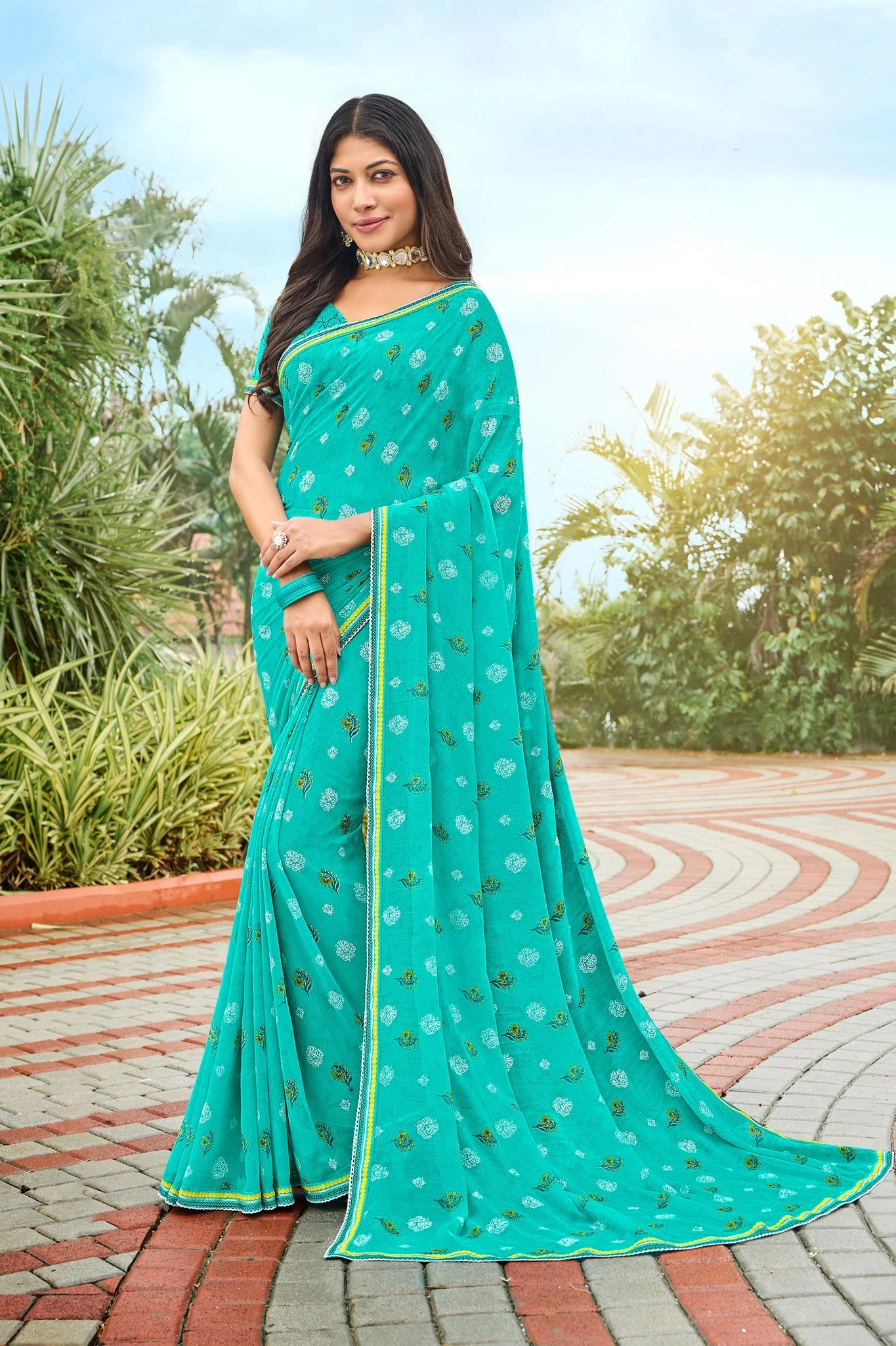 Laxmipati Varsha N-2005 Sky Blue Chiffon Saree