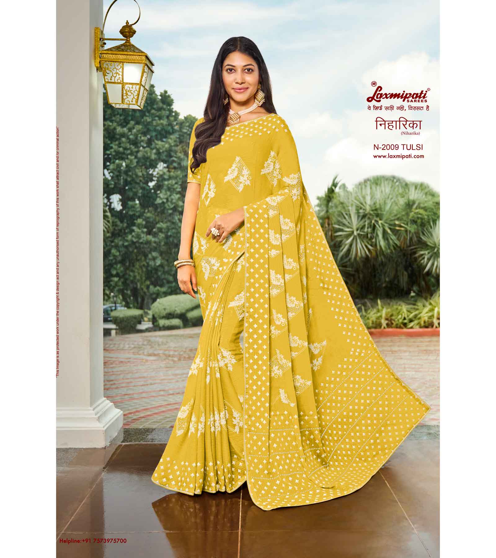 Laxmipati Niharika N-2009 Yellow Chiffon Saree