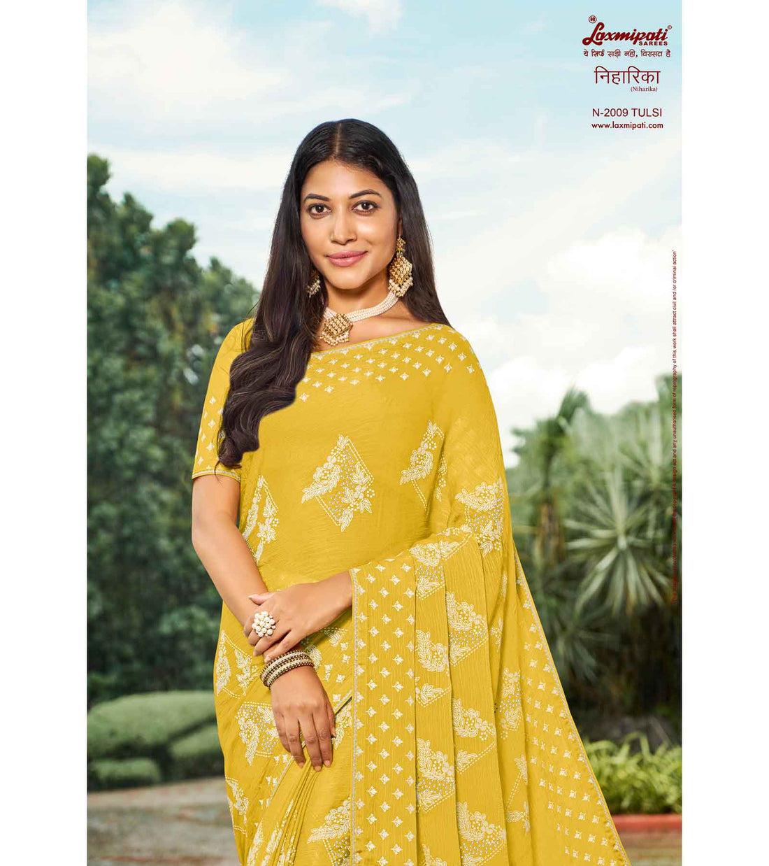 Laxmipati Niharika N-2009 Yellow Chiffon Saree