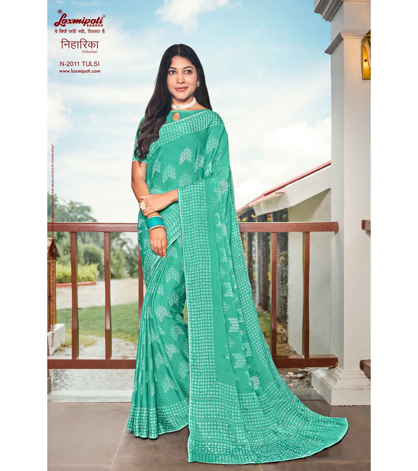 Laxmipati Niharika N-2011 Teal Green Chiffon Saree