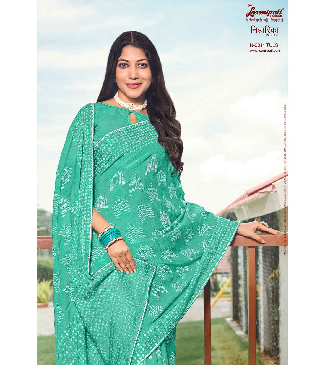 Laxmipati Niharika N-2011 Teal Green Chiffon Saree