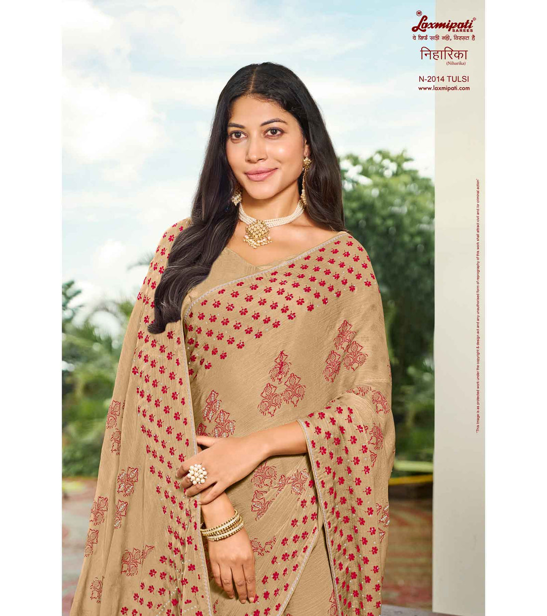 Laxmipati Niharika N-2014 Beige Chiffon Saree