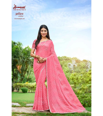 Laxmipati Adita N-2017 Pink Chiffon Brasso Saree