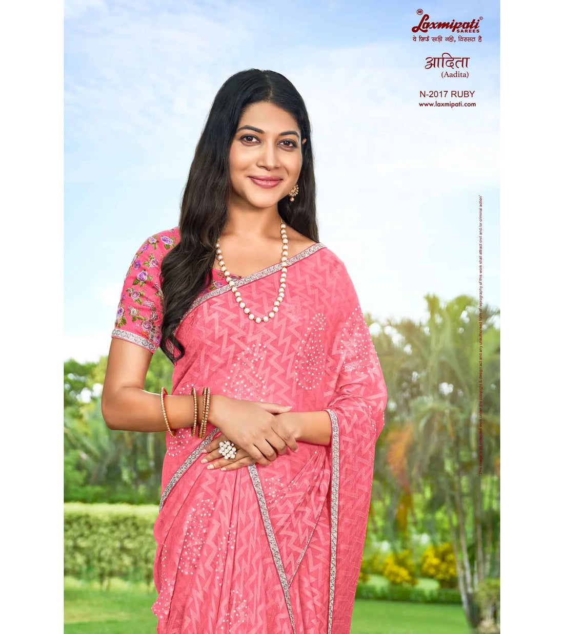 Laxmipati Adita N-2017 Pink Chiffon Brasso Saree