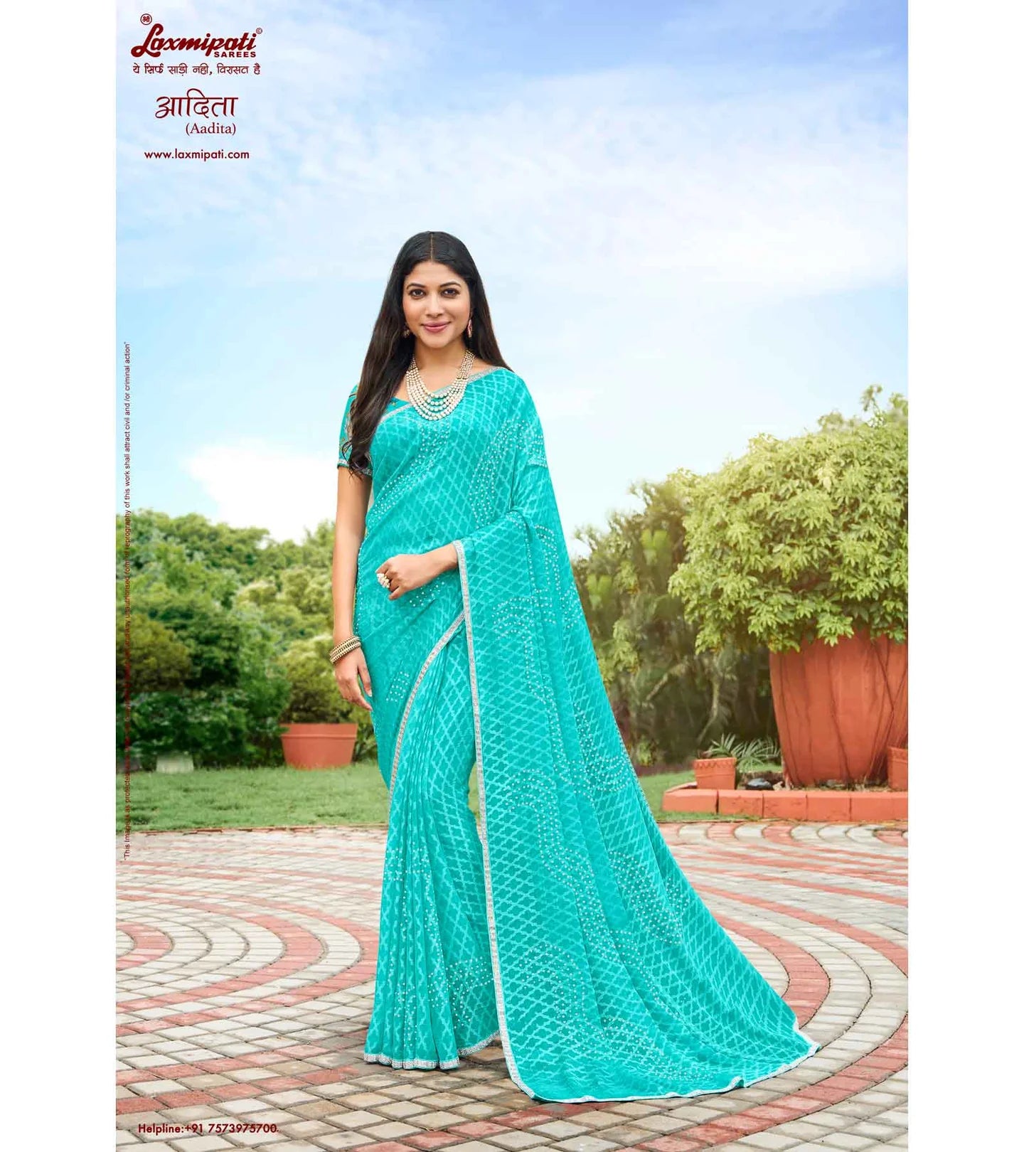 Laxmipati Adita N-2018 Blue Chiffon Brasso Saree