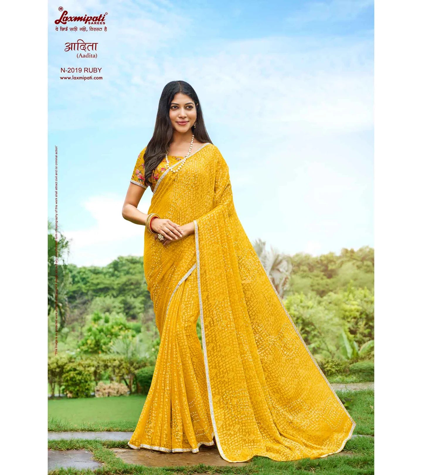 Laxmipati Adita N-2019 Yellow Chiffon Brasso Saree