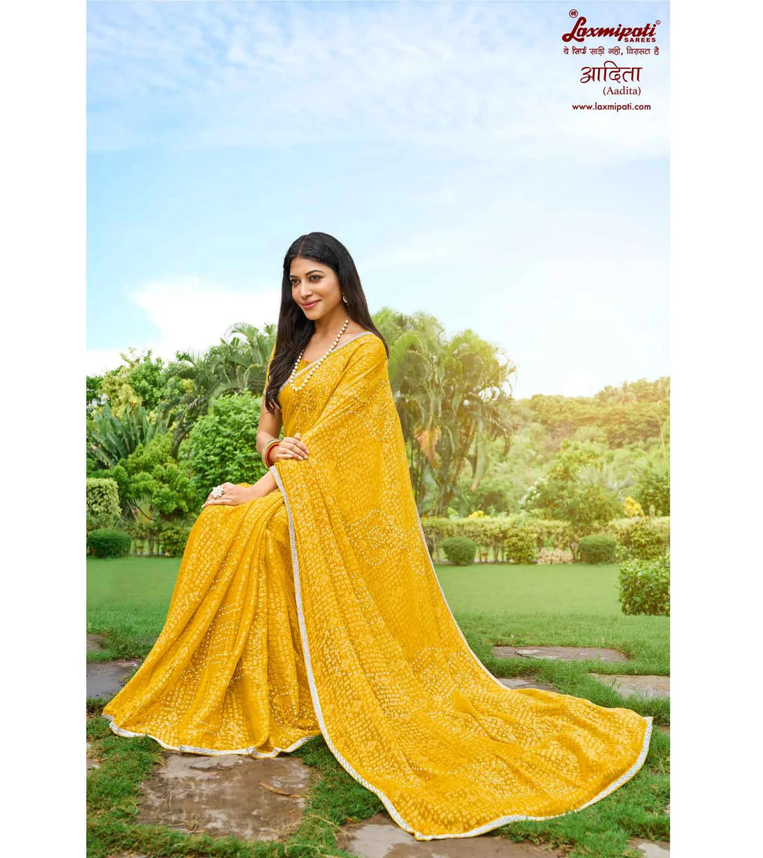 Laxmipati Adita N-2019 Yellow Chiffon Brasso Saree