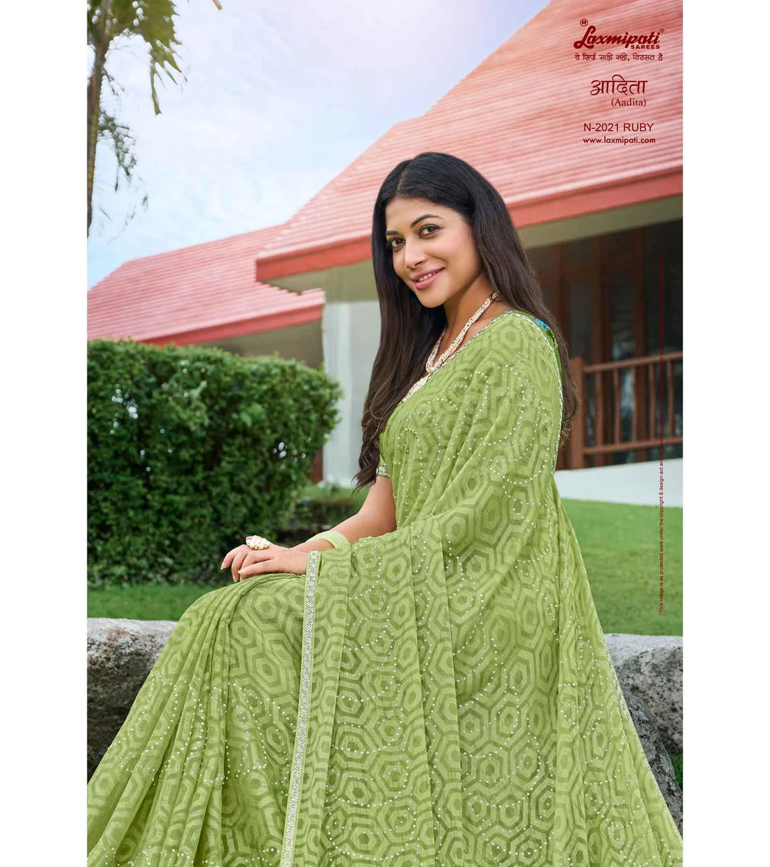 Laxmipati Adita N-2021 Green Chiffon Brasso Saree