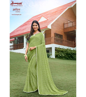 Laxmipati Adita N-2021 Green Chiffon Brasso Saree