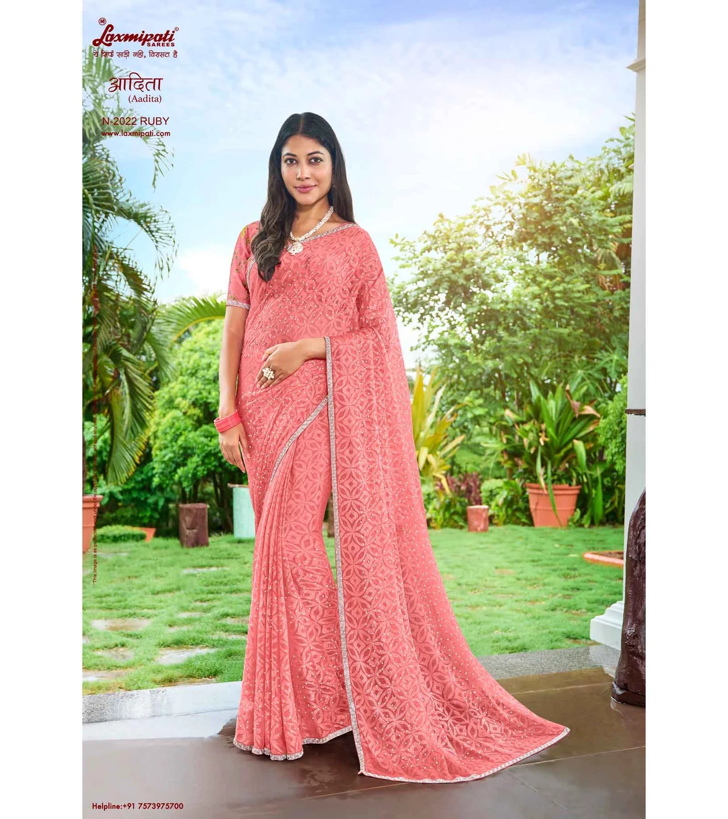 Laxmipati Adita N-2022 Peach Chiffon Brasso Saree