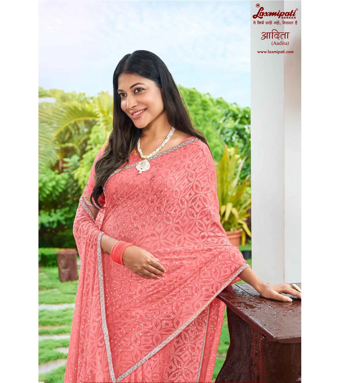 Laxmipati Adita N-2022 Peach Chiffon Brasso Saree