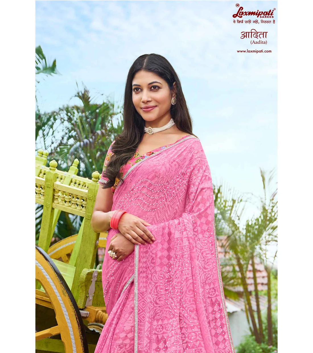 Laxmipati Adita N-2024 Pink Chiffon Brasso Saree