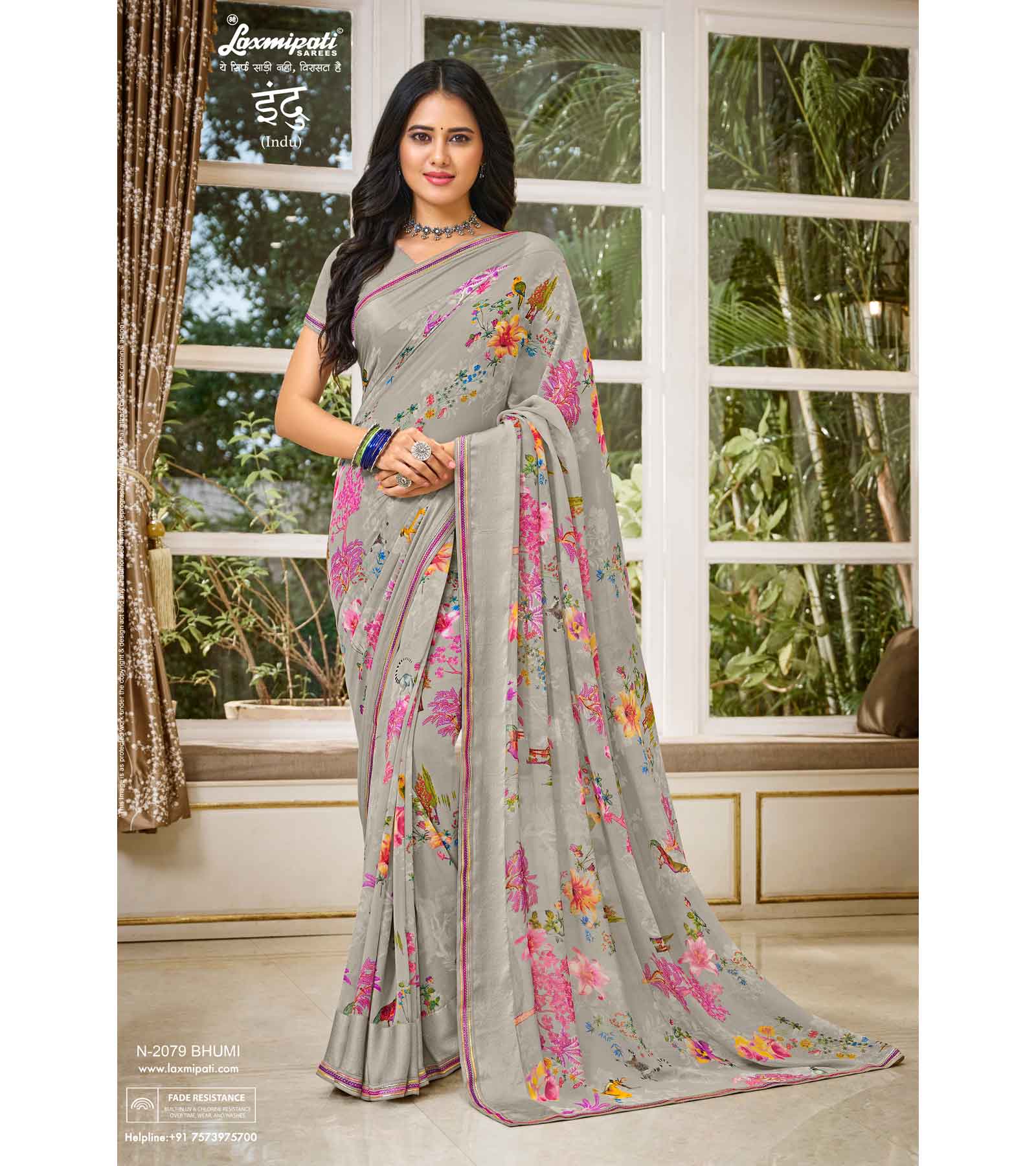 Laxmipati Indu N-2079 Grey Georgette Saree