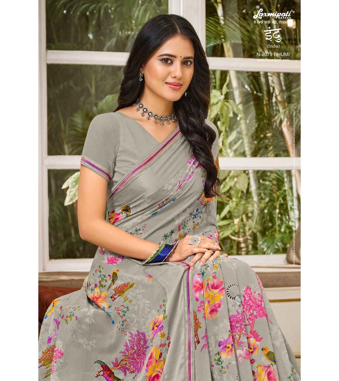 Laxmipati Indu N-2079 Grey Georgette Saree