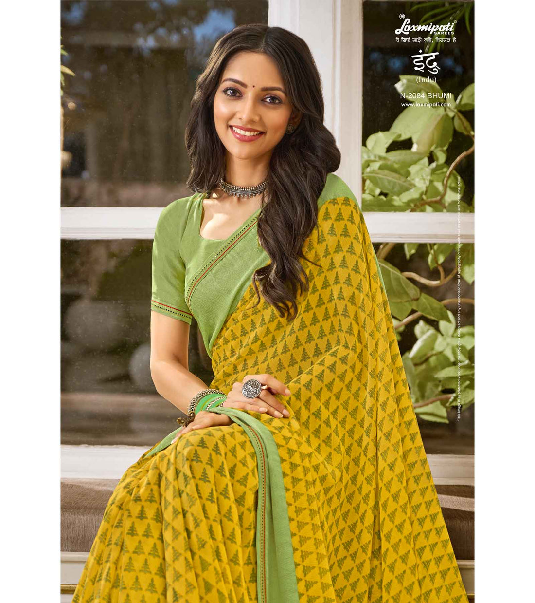 Laxmipati Indu N-2084 Yellow Georgette Saree