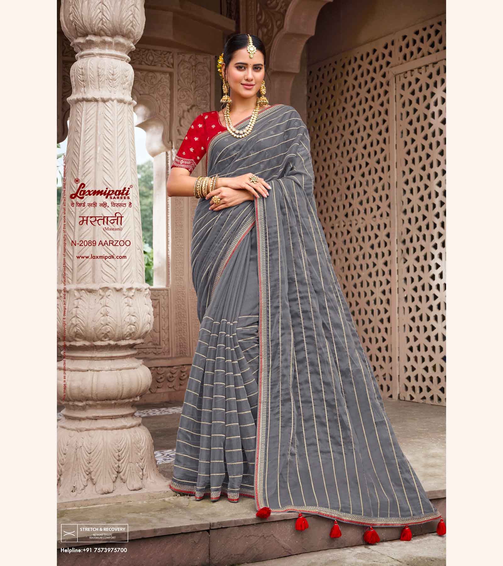 Laxmipati Mastani N-2089 Grey Organza Saree