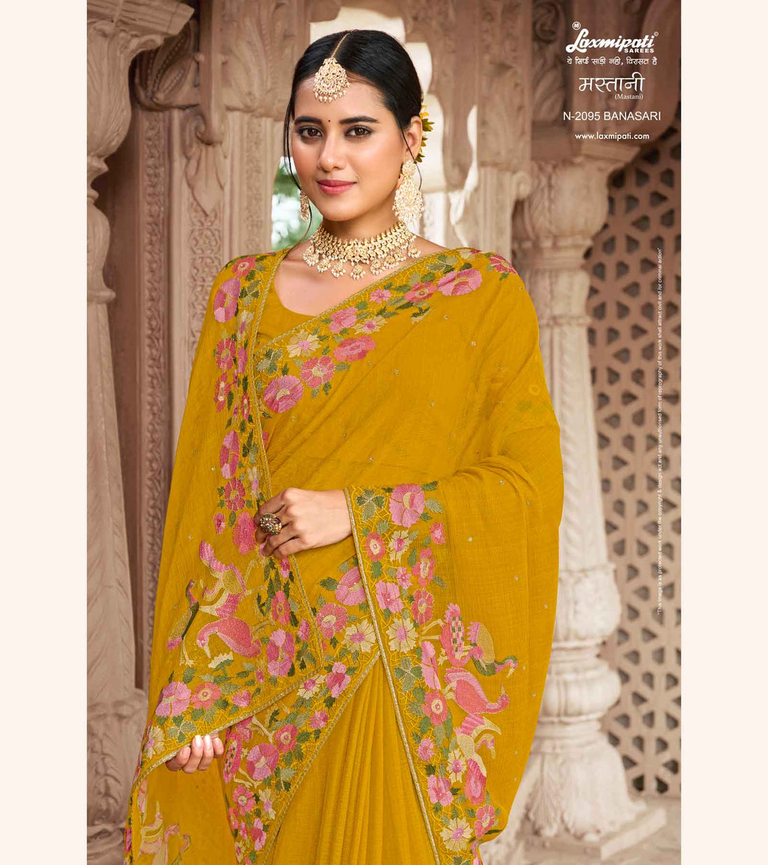 Laxmipati Mastani N-2095 Mustard Yellow Chiffon Saree