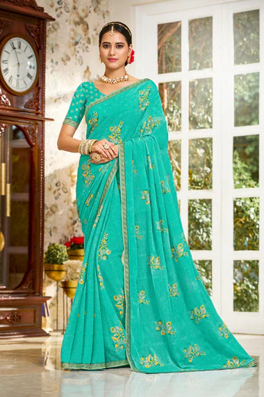 Laxmipati Zinal N-2105 Green Chiffon Saree