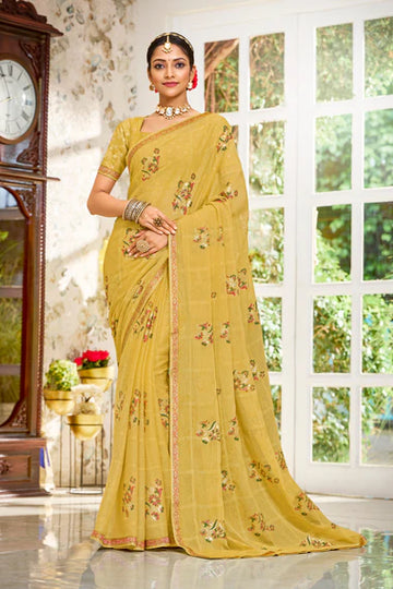 Laxmipati Zinal N-2106 Yellow Chiffon Saree