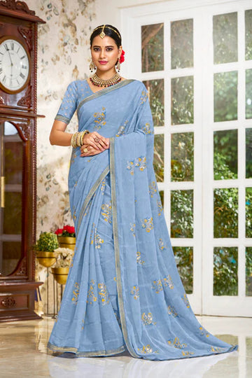 Laxmipati Zinal N-2108 Sky Blue Chiffon Saree