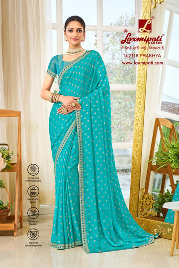 Laxmipati Ritika N-2118 Teal Green Satin Chiffon Saree