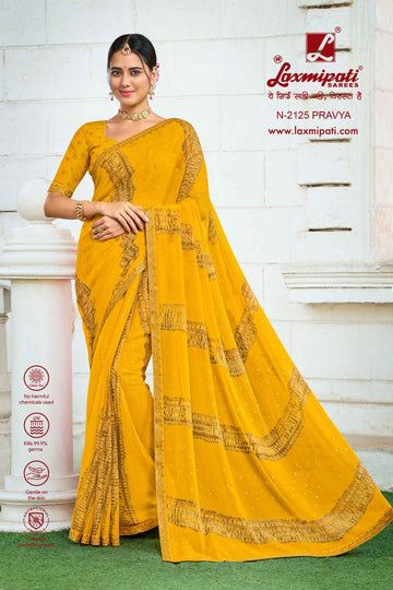 Laxmipati Diwani N-2125 Mustard Chiffon  Saree