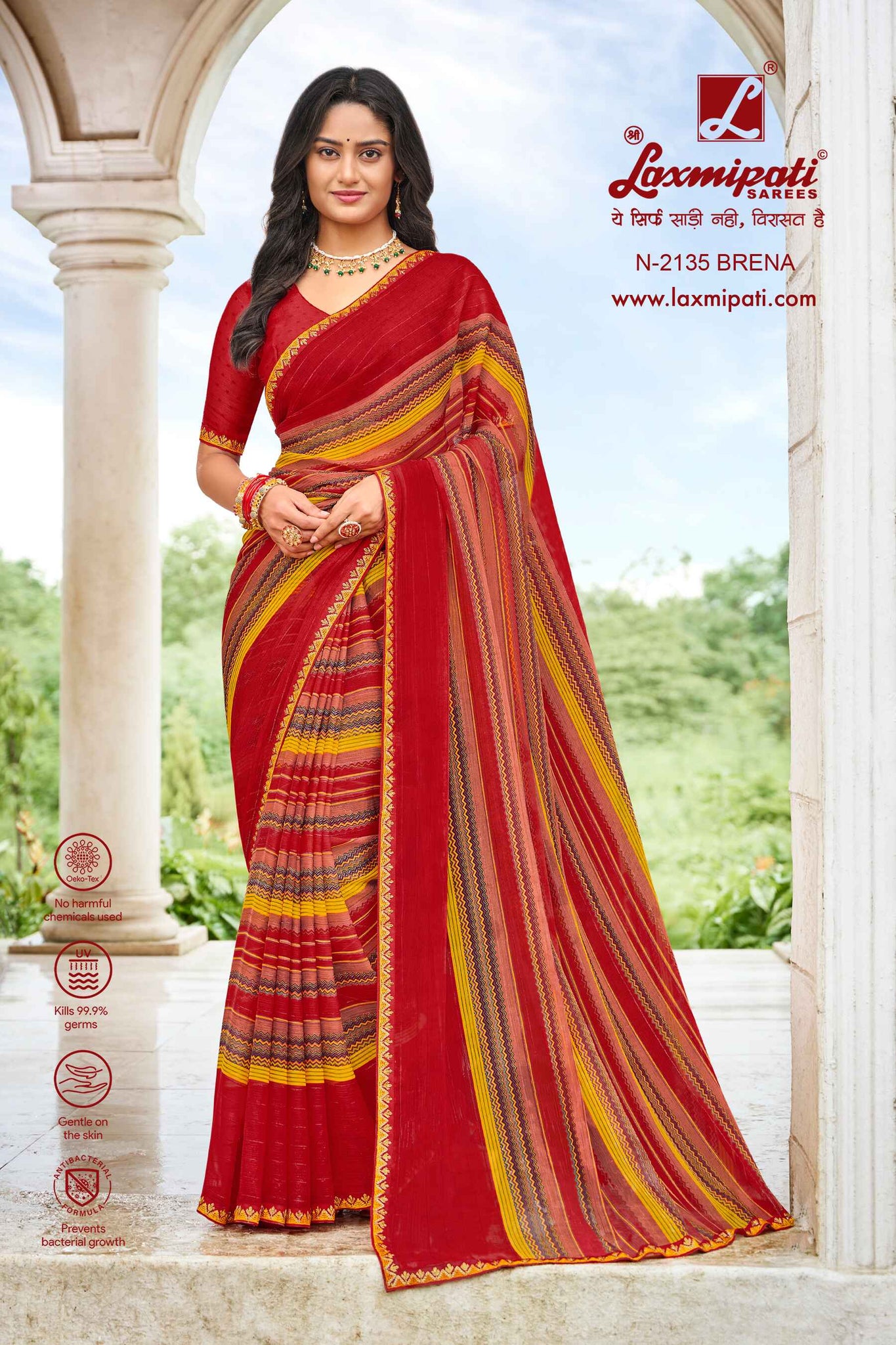 Laxmipati Diwani N-2135 Red Chiffon Saree