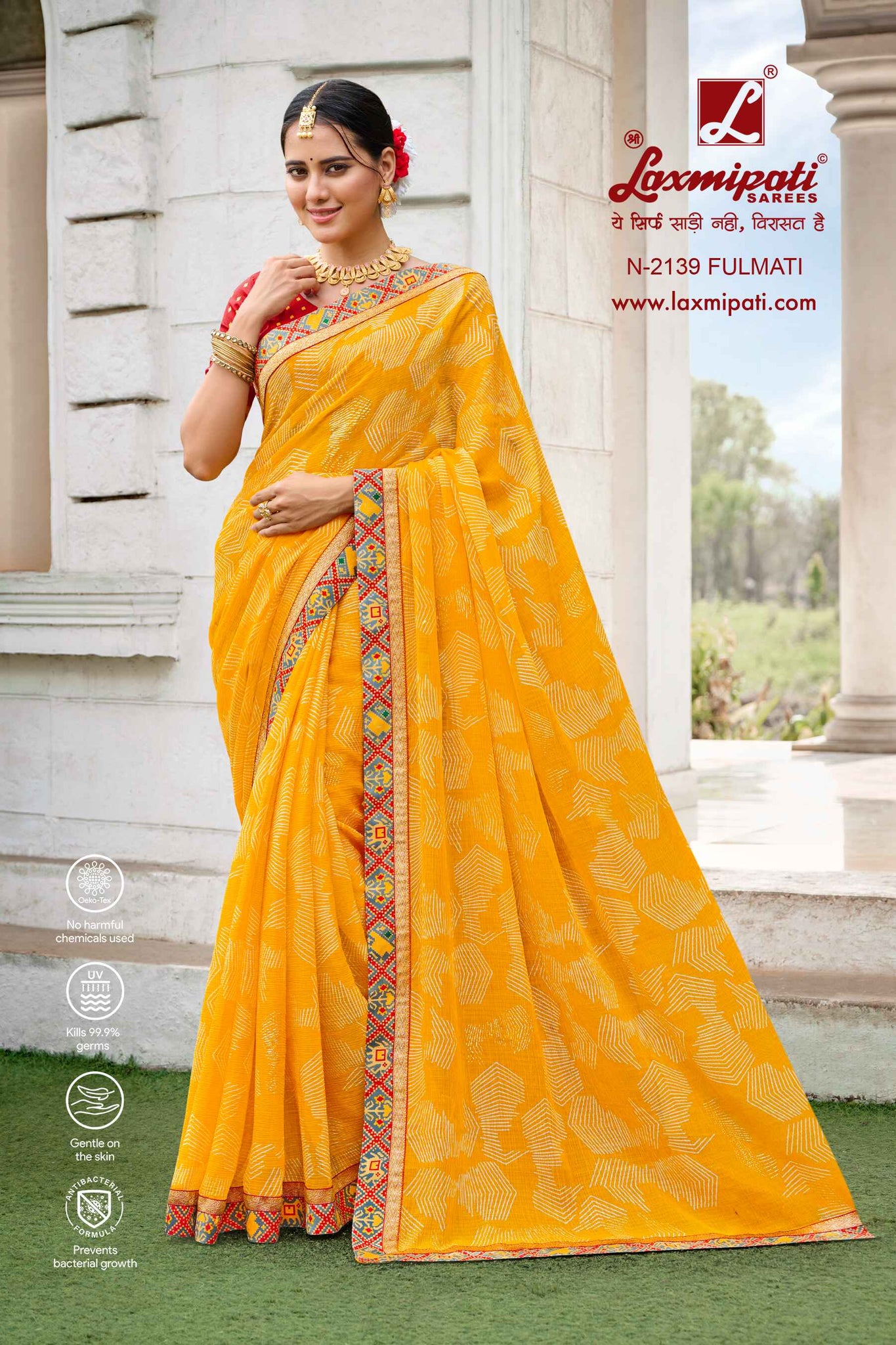 Laxmipati Diwani N-2139 Mustard Chiffon Saree