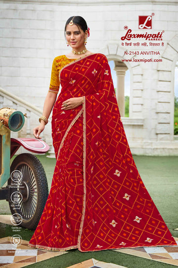 Laxmipati Diwani N-2143 Red Chiffon Saree