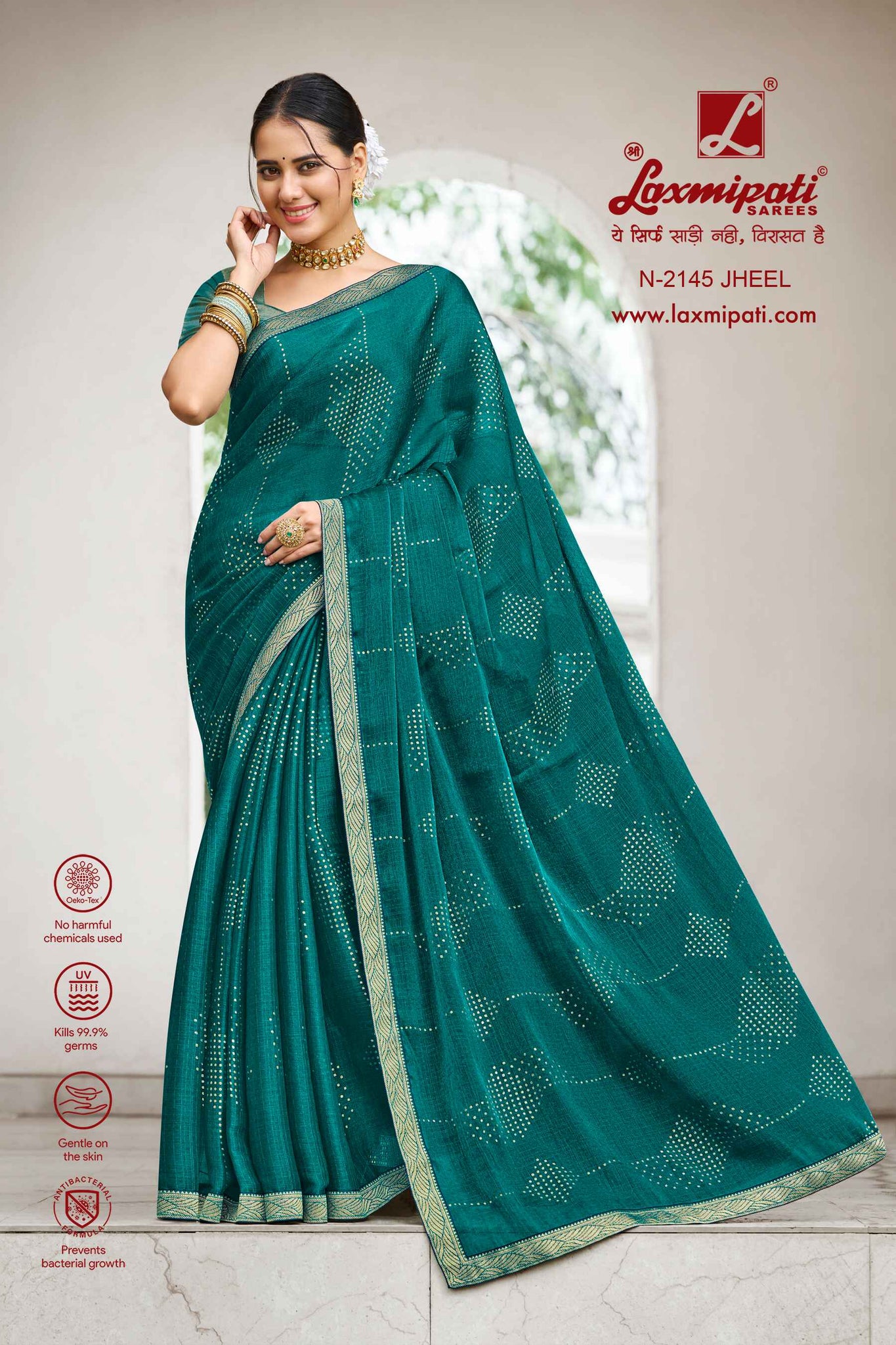 Laxmipati Diwani N-2145 Rama Satin Chiffon Saree