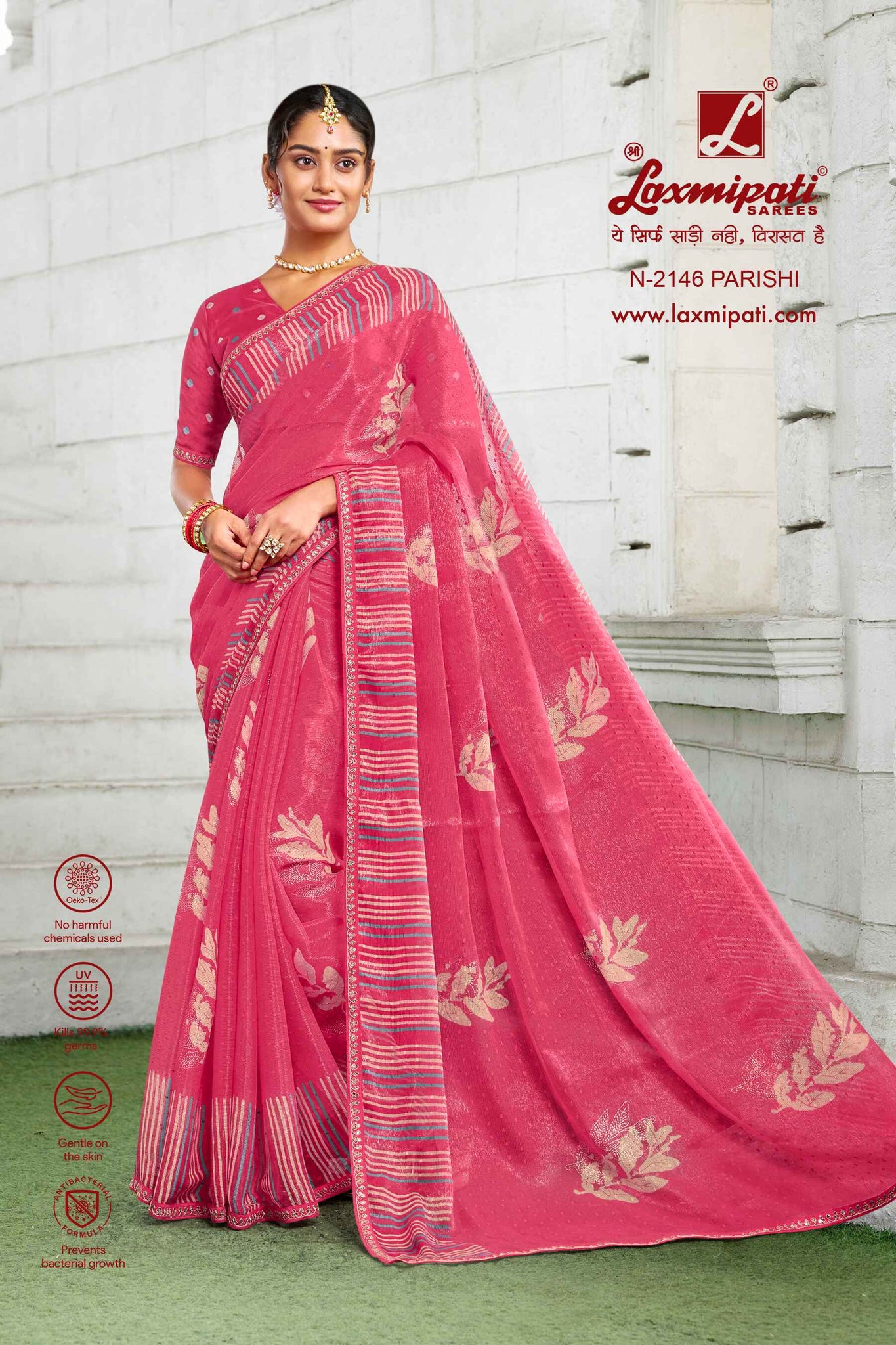 Laxmipati Diwani N-2146 Pink Chiffon Butti  Saree