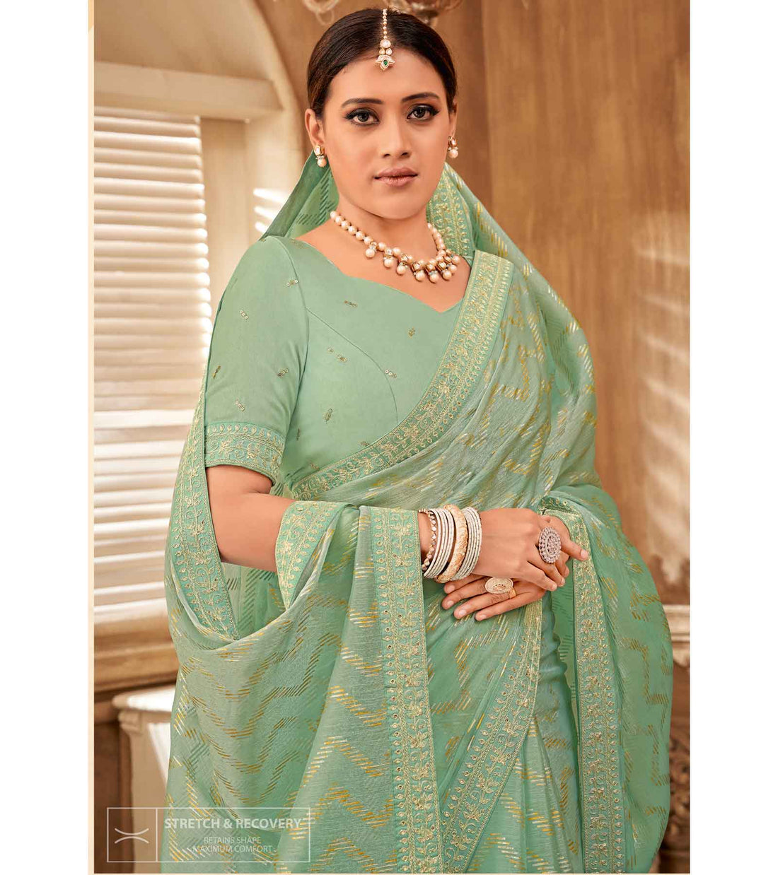 Laxmipati Chulbuli N-2154 Sea Green Satin Chiffon Saree