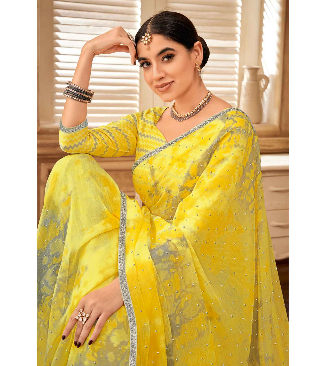 Laxmipati Chulbuli N-2155 Yellow Chiffon Saree