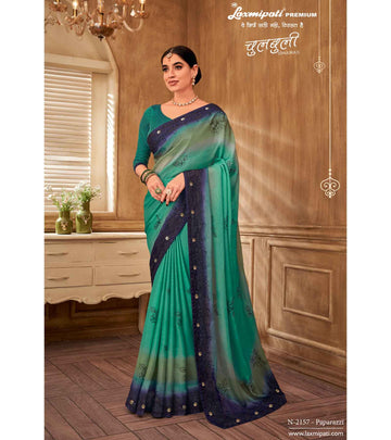 Laxmipati Chulbuli N-2157 Blue Satin Chiffon Saree