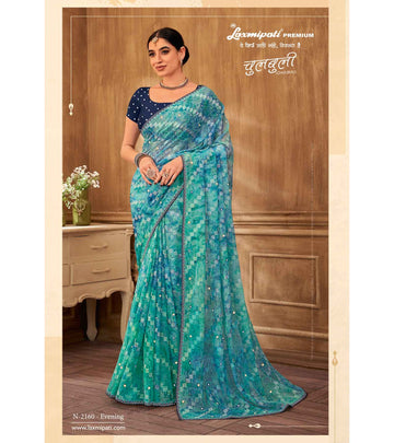 Laxmipati Chulbuli N-2160 Blue Chiffon Viscose Saree