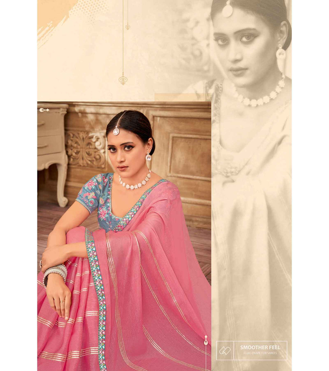 Laxmipati Chulbuli N-2161 Pink Satin Chiffon Saree