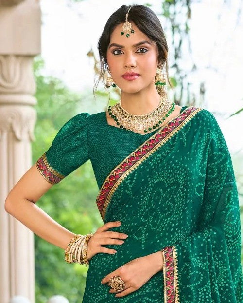 Laxmipati Rim_Jhim N-2175 Dark Green Georgette Saree