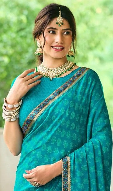 Laxmipati Rim_Jhim N-2177 Turquoise Georgette Saree