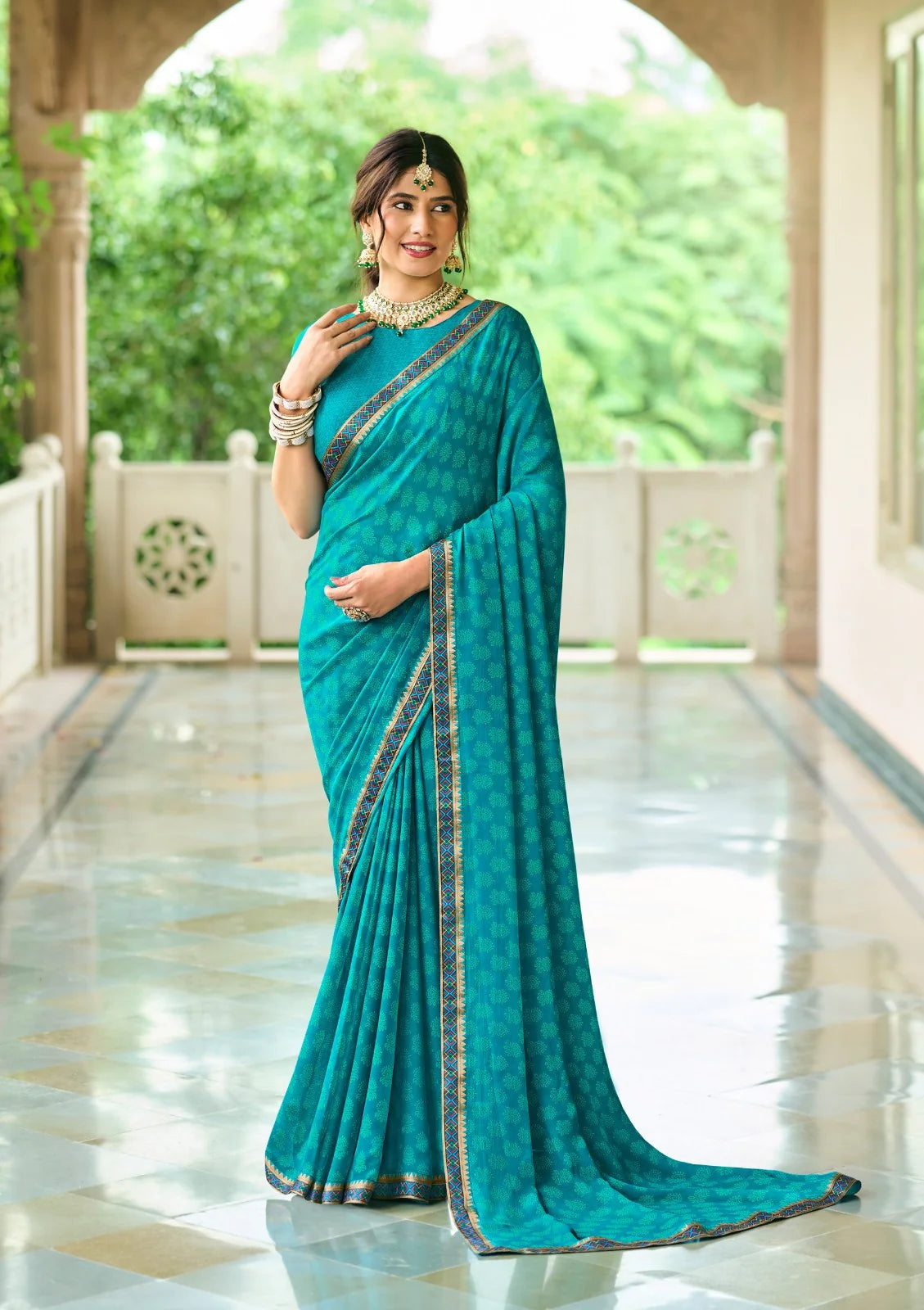 Laxmipati Rim_Jhim N-2177 Turquoise Georgette Saree