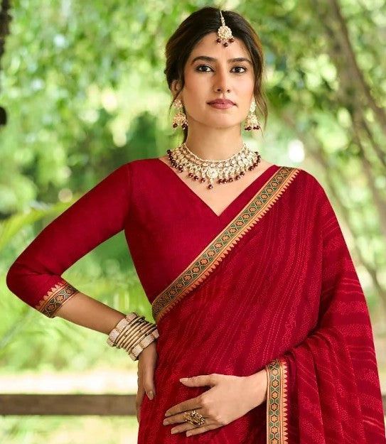 Laxmipati Rim_Jhim N-2179 Maroon Georgette Saree