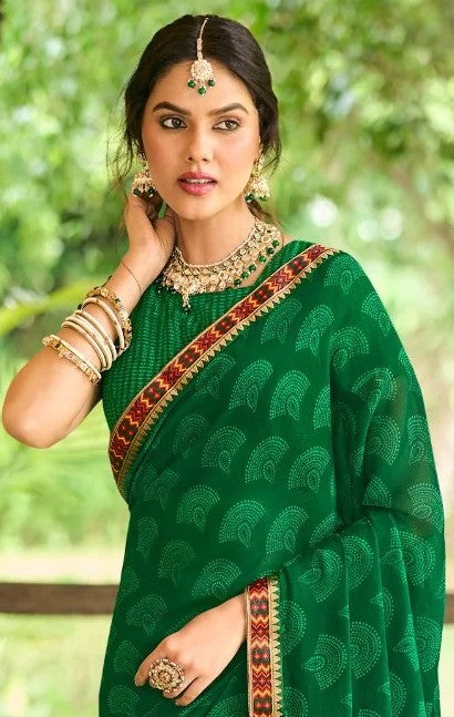 Laxmipati Rim_Jhim N-2182 Green Georgette Saree