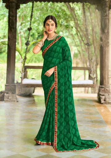 Laxmipati Rim_Jhim N-2182 Green Georgette Saree