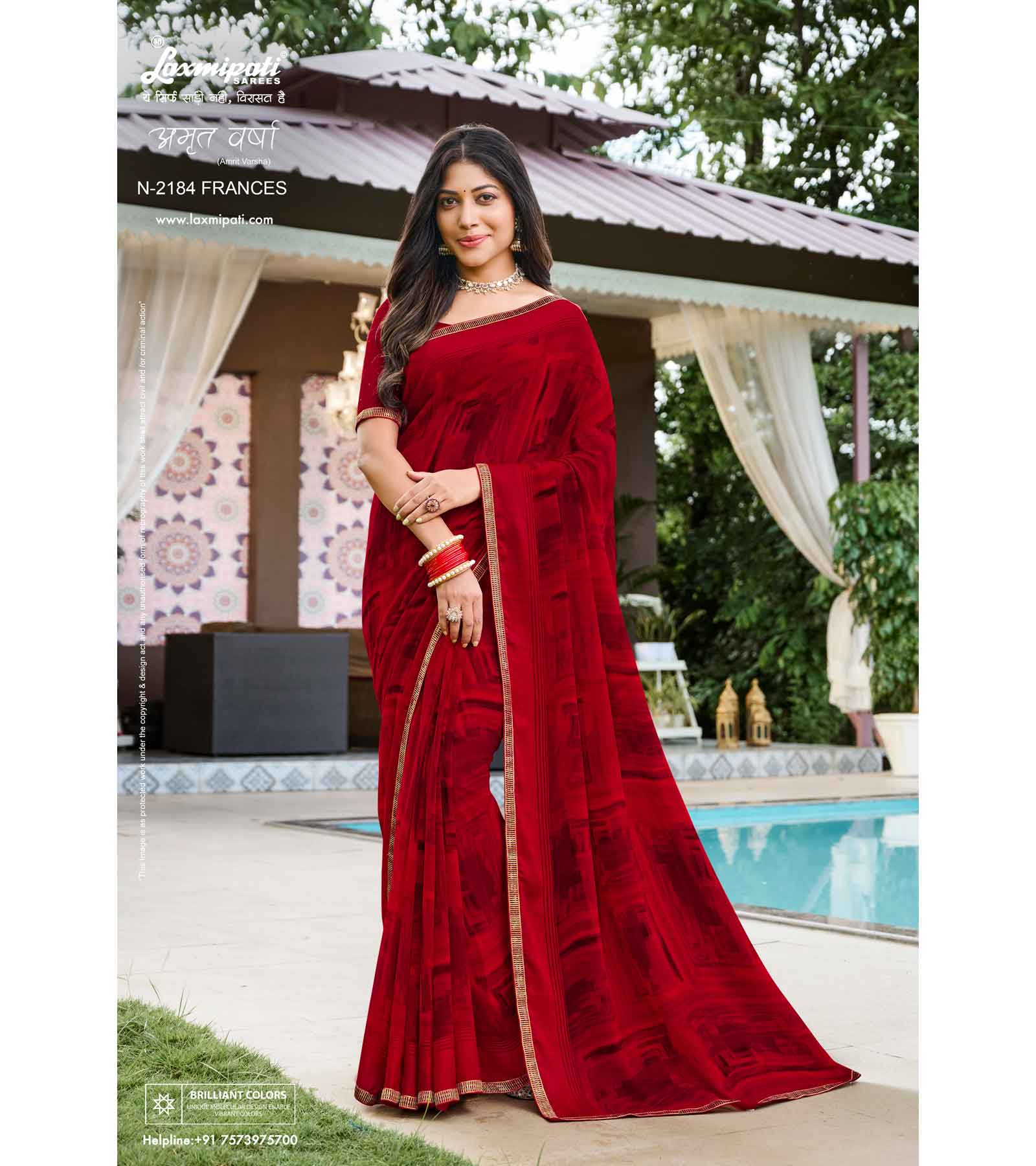 Laxmipati Amrit Varsha N-2184 Red Satin Saree