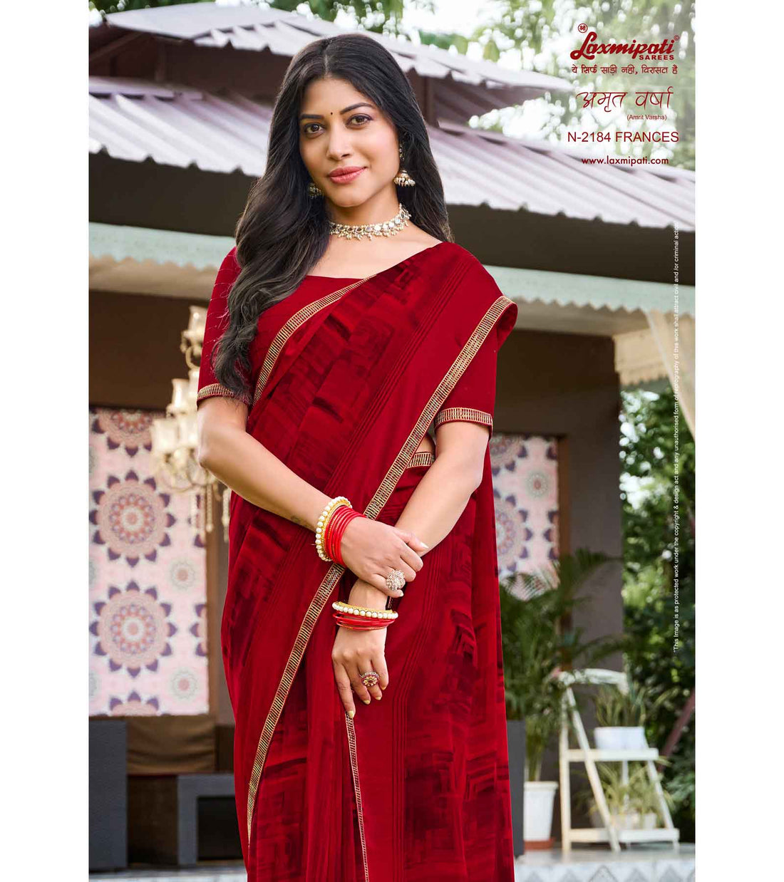 Laxmipati Amrit Varsha N-2184 Red Satin Saree